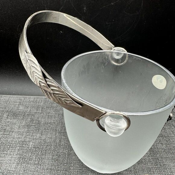Arte Murano Silvestri Ice Bucket Frosted Glass Metal Rose Pattern Italy Vintage - Picture 2 of 16